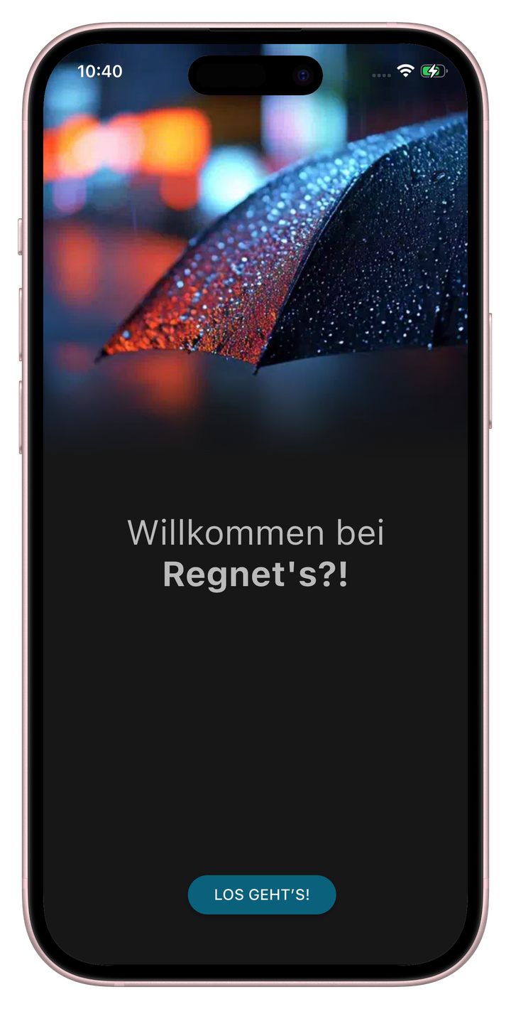 Willkommensbildschirm mit Regenschirm